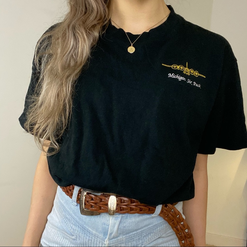 Vintage 80s Michigan 6-Pack Plane Embroidered Tee - Picture 2 of 12